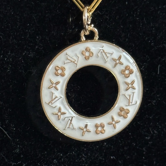 Louis Vuitton White Pendant 18” Stainless Steel Gold Plated Paperclip Chain - Picture 2 of 7